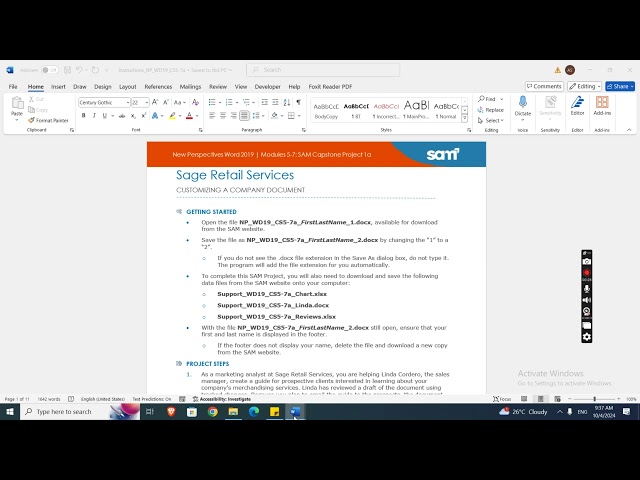 Word Modules 5-7 SAM Capstone Project 1a | Sage Retail Services #newperspectives