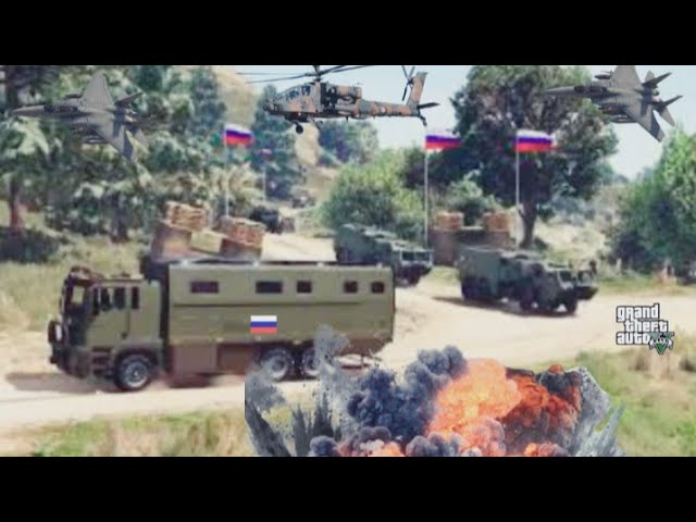 Ukrainian Fighter Jets & War Helicopters Attack on Russian Military Weapons Supply Convoy - GTA 5