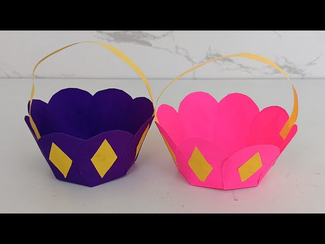 How to Make Paper Flower Basket | Paper Craft Ideas | DIY Flower Shaped Paper Basket |Origami Basket