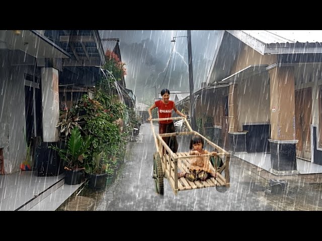 EXTREME WEATHER Heavy Rain and Thunder in Indonesia || Storm Walk & Refreshing Rain Sounds