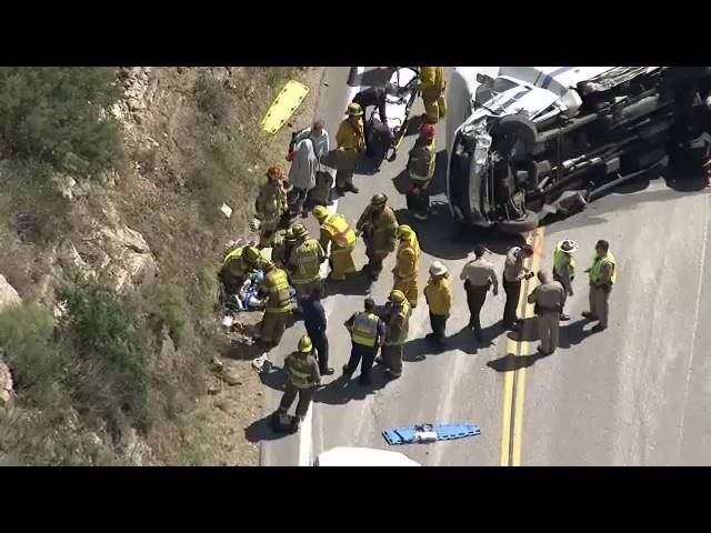 California bus crash, Dozens injured, two critically