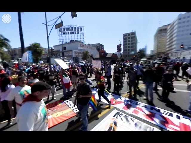 360 immersive video -May Day marchers gather at MacArthur Park