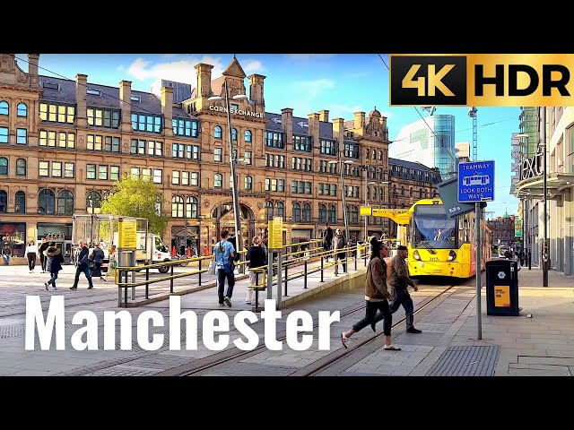 【4K HDR】 Manchester evening walk 2022 | Piccadilly Gardens to Corn Exchange | 4K HDR 60fps in UK