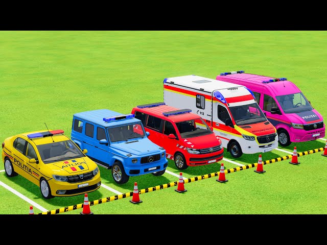 TRANSPORTING DACIA, VOLKSWAGEN POLICE CARS and MERCEDES AMBULANCE VEHICLES WITH MAN TRUCKS ! FS22