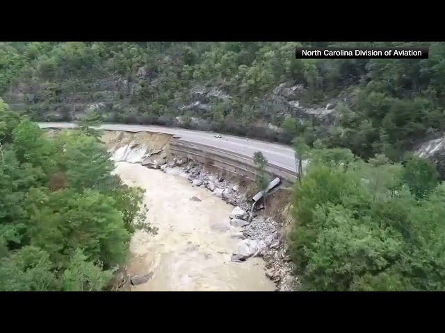 Video of damage from Helene flooding to I-40 in North Carolina