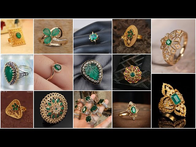 latest green emerald gold stone ring designs||green stone ring designs for ladies