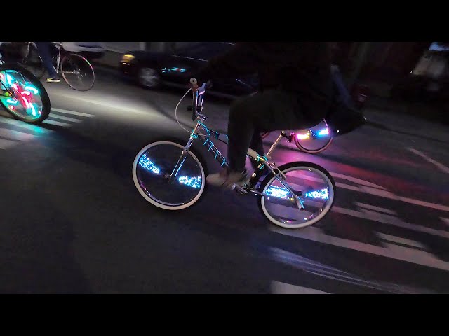 Riding Our Bikes at Night in East Oakland, California - East Bay Bike Party - 4K