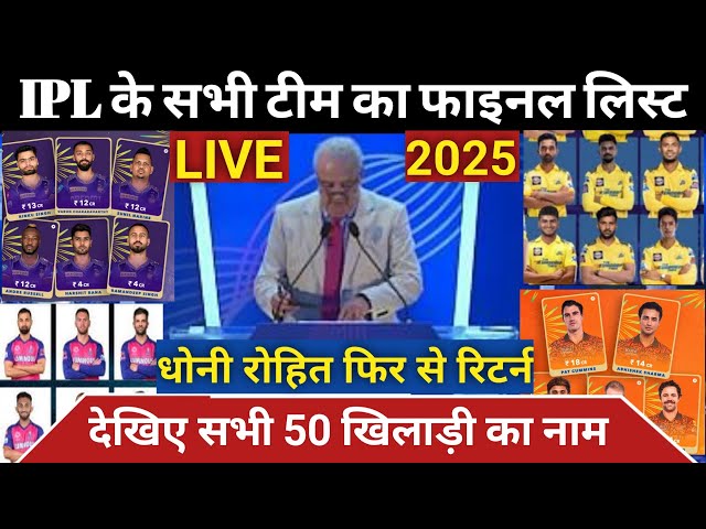 IPL 2025 all 10 team 50 returned players| retention list IPL 2025 | IPL New return list