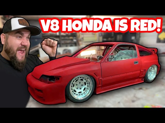 550HP V8 HONDA IS RED! RIPPING APART MY CUSTOM HOT ROD FOR PAINT! FINISHING THE V8 CHEVY CRX!