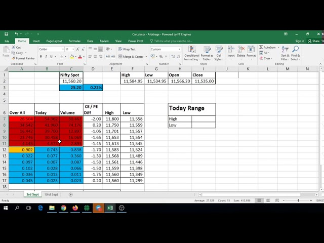 Nifty Range Calculator on Excel Live