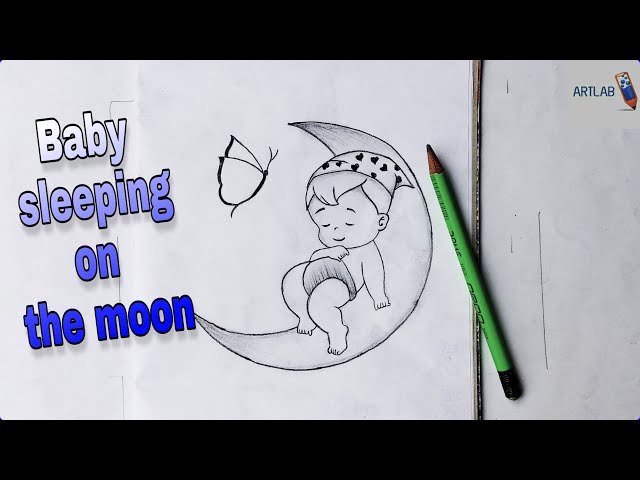 Baby sleeping on the moon with butterfly || Art Lab