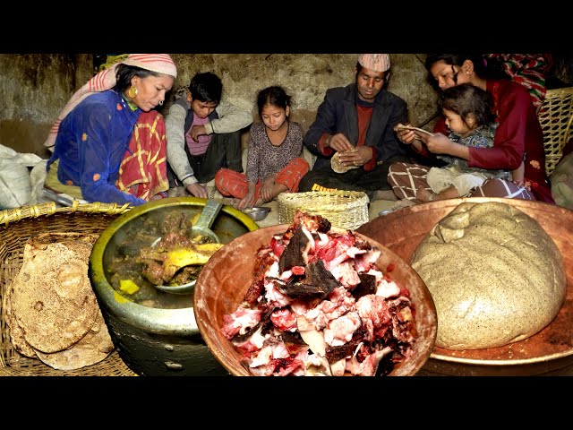 Dharme's Family: Ancient style BUFF curry  cooking  Secrets Revealed! || Rural Nepal @ruralnepall