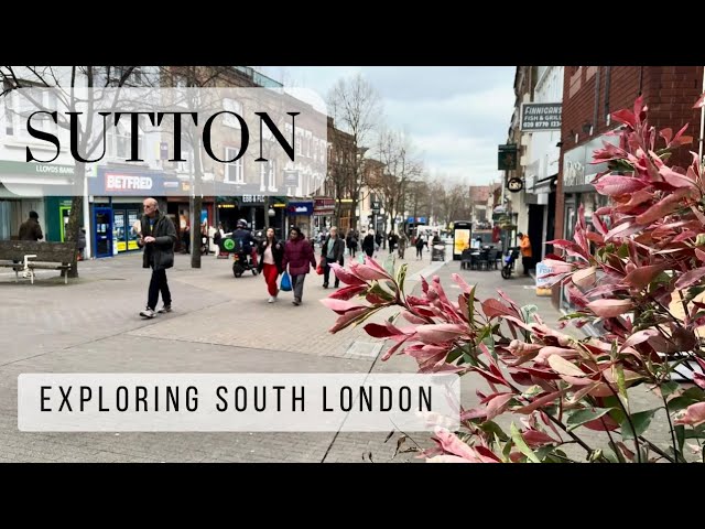 Sutton Town Centre Under Cloudy Skies. Relaxing afternoon stroll in 4K HDR