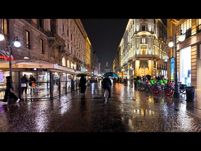 [4K WALK ITALY] Walking in the Rain Around MILAN Historic City Center