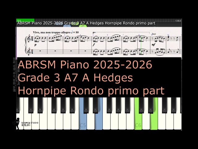 ABRSM Piano 2025 2026 Grade 3 A7 A Hedges Hornpipe Rondo primo part