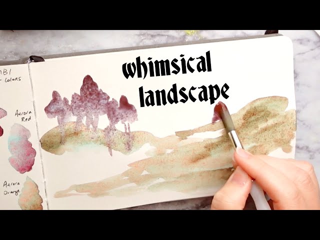 painting a simple dreamscape with Kuretake Granulating Watercolors...