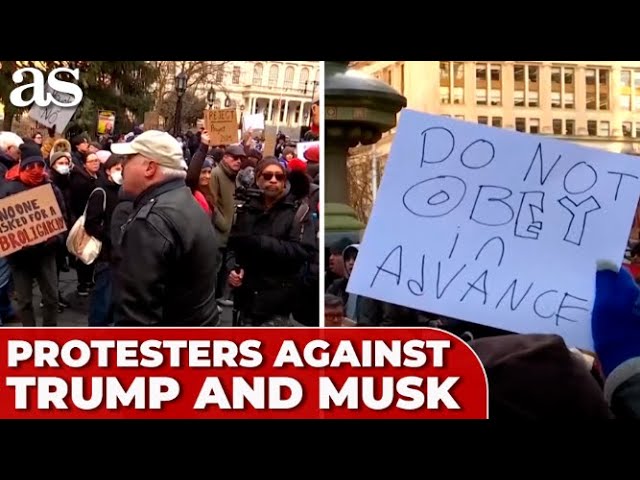 Protesters rally in NYC against TRUMP and MUSK, calling 'Project 2025 a FASCIST program'