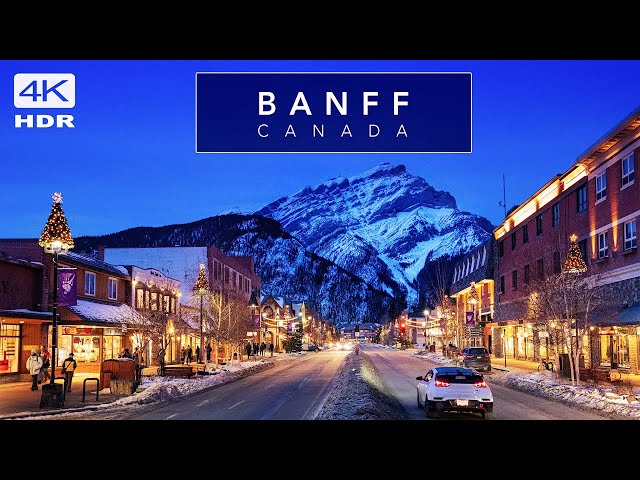 BANFF, Canada - Christmas decorated WORLD FAMOUS town  - 4K HDR Cinematic Walking Tour