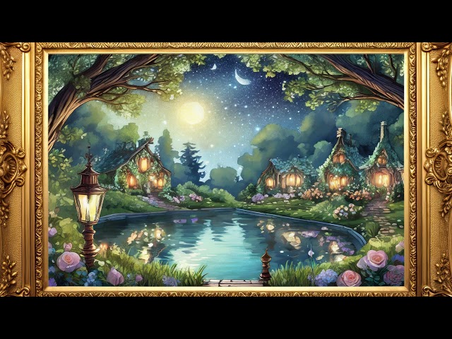 Magical Moonlit Painting| Elegant Gold Framed TV Art Screensaver for TV Wallpaper