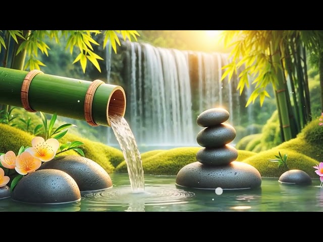 Relaxing Piano Music + Insomnia with Water Sounds | Bamboo Water Fountain for Deep Sleep, Meditation