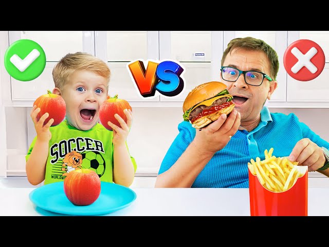 Oliver e Papai Desafio de Comida Saudável versus Comida Porcaria