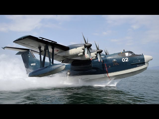 ShinMaywa US-2 giant seaplane amazing takeoff