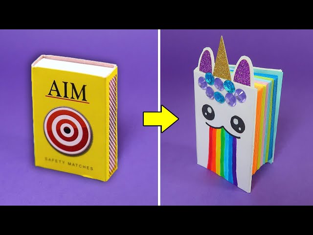 Mini Unicorn notebook from matchbox. Easy DIY Kawaii Paper Book - BACK TO SCHOOL