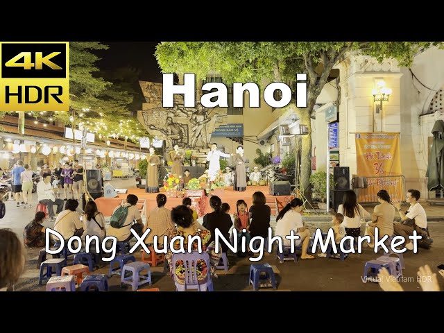 Vietnam Night Market Walk - Dong Xuan Market In Hanoi | 4k HDR Binaural Sound