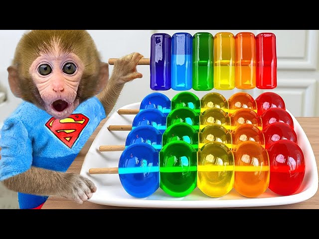 😍Funny Videos and Cutest Babies 🐵Bebé Mono BonBon Eat Rainbow Jelly And swimming With Cute Bunny