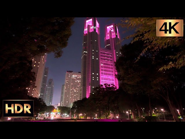 4K HDR 60fps | Tokyo Shinjuku Skyscraper Night Walk - 夜の新宿高層ビル街を散歩 - Fall 2022