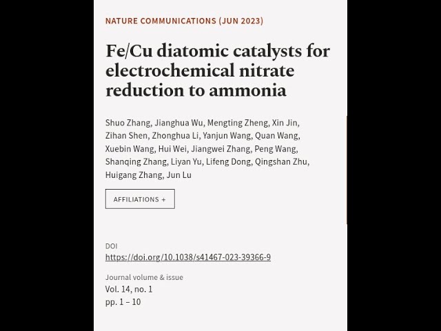 Fe/Cu diatomic catalysts for electrochemical nitrate reduction to ammonia | RTCL.TV