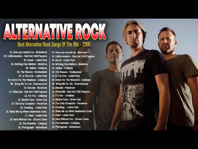 Alternative Rock Of The 90s 2000s - Linkin Park, Coldplay, Hinder, Metallica, Evanescence, Creed