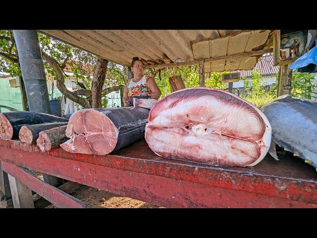 Rustic Fish Cutting in a Beautiful Village Street Fish Market