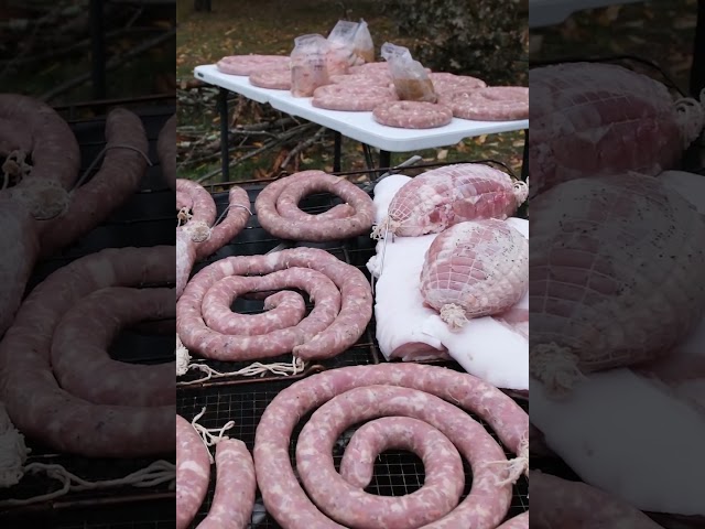 Freshly stuffed home made sausages and cured ham #homecookingfm #polishfood #sausage #smoke #rawfood