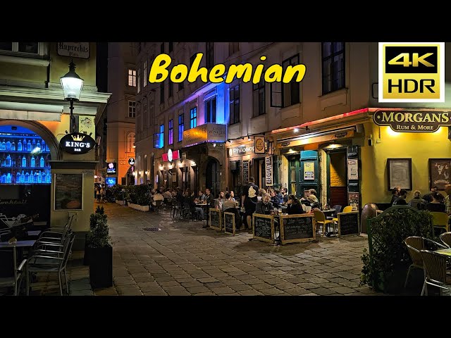 Vienna Austria Night Scenes 4K HDR. Classic and Bohemian places.