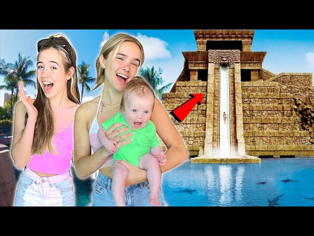 Riding the SHARK SLIDE in Atlantis! *WORLD's BIGGEST WATER PARK*