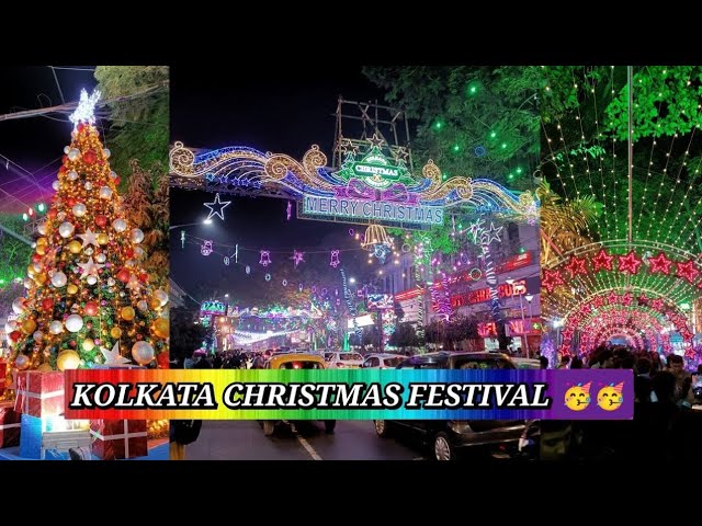 KOLKATA CHRISTMAS FESTIVAL | Park St. crossing to Allen Park full walk | Park Street lighting