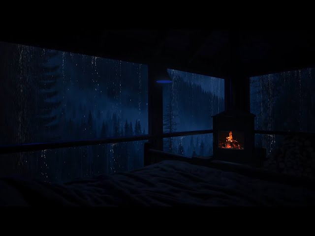 Relax with rain and fireplace in the forest - Heavy rain and thunder for insomnia, study