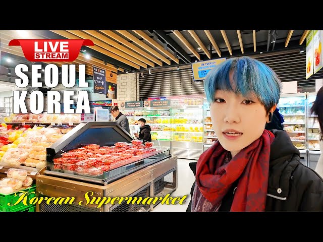 Live Korea Seoul 🇰🇷 Walk Tour Seoul 🔴 Korean Supermarket Walking Tour | Korean Food Street Night