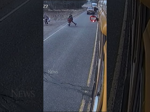 Driver nearly hits children exiting school bus