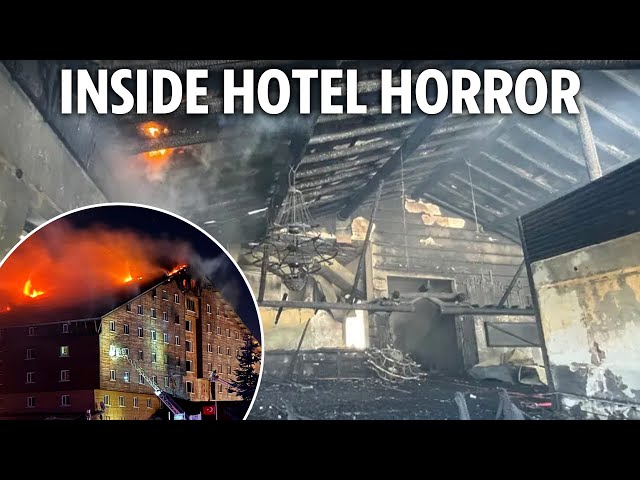 Harrowing footage shows inside fire-ravaged Turkish ski hotel as blaze death toll rises to 76