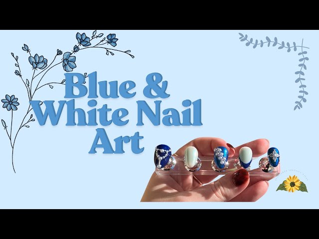 Blue and Pearls Nail Art (Jewellery Inspired)