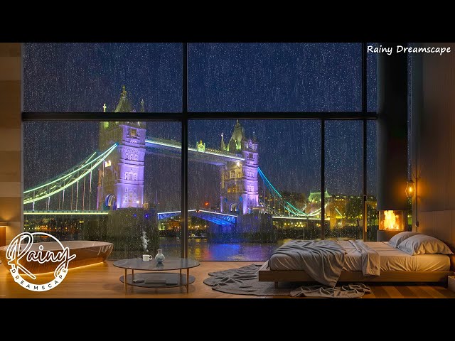 Warm Bedroom in London ❄ Rainfall, Fireplace & Piano Sounds for Calm and Peaceful Sleep