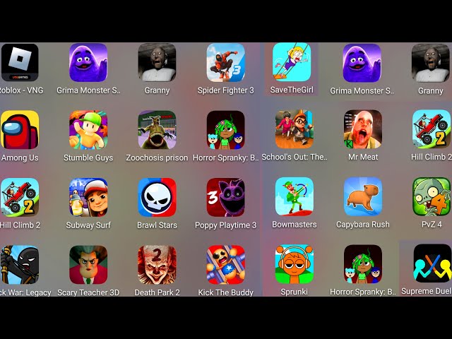 Grimace Monster Scary,Stick War Legacy,Scary Teacher,Hill Climb,Join & Clash,Squid Game 456,Among Us