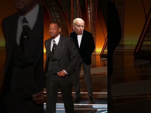 Biden gets slapped by #Trump at the Oscars, ouch! #shorts #willsmithslap #biden #trump #comedy #fyp