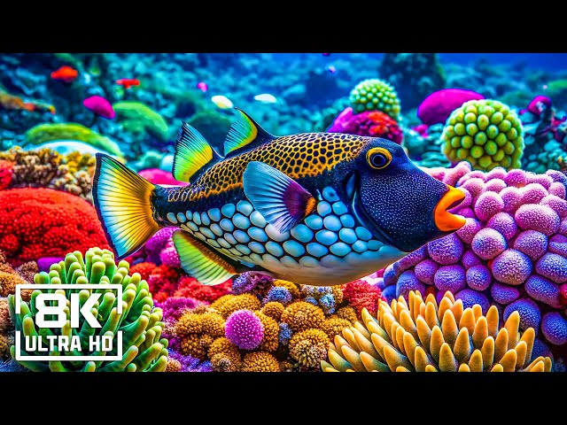 8K ULTRA HD Ocean Bliss 🐠 Relax with Marine Life & Music