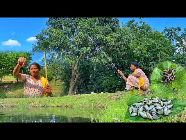 Lady tribe hook fishing || hook fishing in pond  || village tribal life