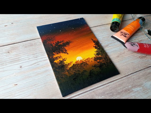 super easy sunset painting / acrylic painting ideas for beginners 🧡