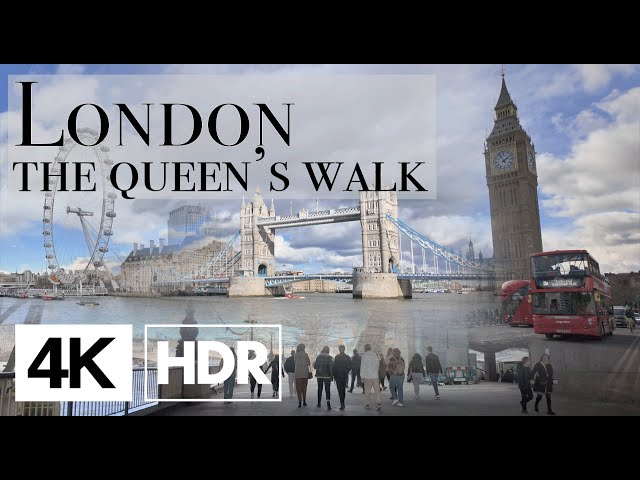 Walking in London - The Queen's Walk, from Westminster to Tower of London | 4K HDR + Binaural Audio