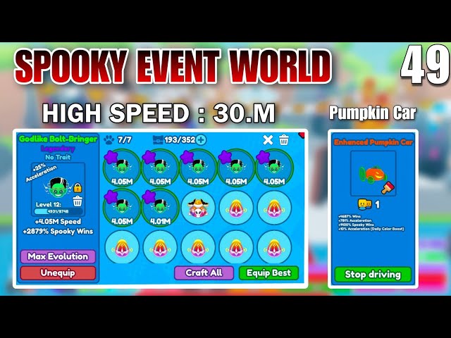 RACE CLICKER - SPOOKY EVENT WORLD | HIGH SPEED : 30.M | PUMPKIN CAR & EP-49 (HMJ 10 Roblox)